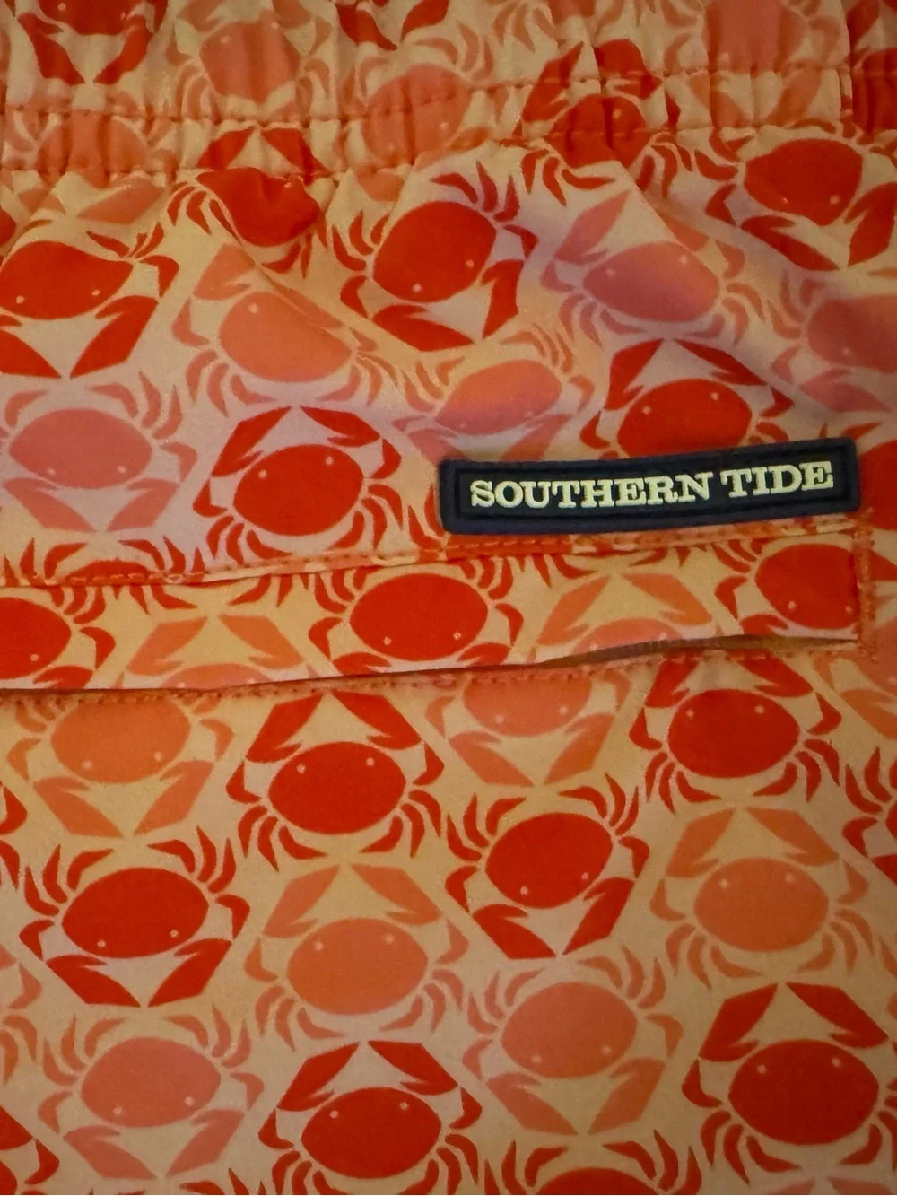 Southern Tide Coral and Pink Crab-Print Swim Trunks